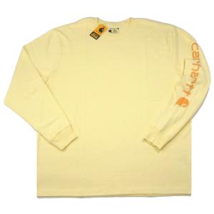 Carhartt【海外限定★LOOSE FIT★ワントーンのパステルカラー】袖プリント 長袖 Tシャツ【ライトイエロー 淡黄】新品 カーハート メンズ｜slyder