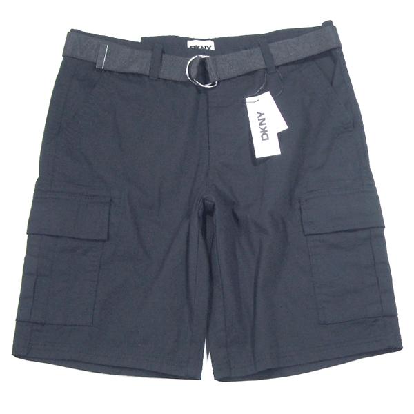 DKNY【ベルト付き★ジャカードでブランドロゴになった渋い存在感】カーゴショーツ【ブラック 黒黒】新...
