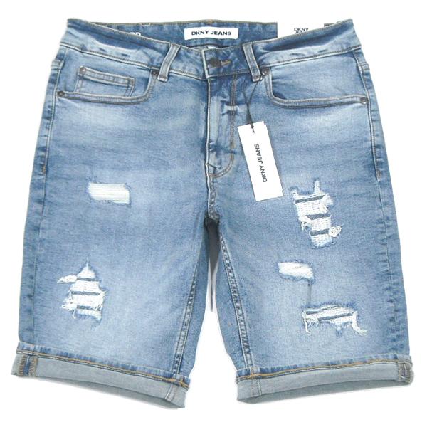 DKNY JEANS【当て布*ミシンで叩いたダメージ加工】デニム ショーツ【ミディアムウォッシュ 淡...