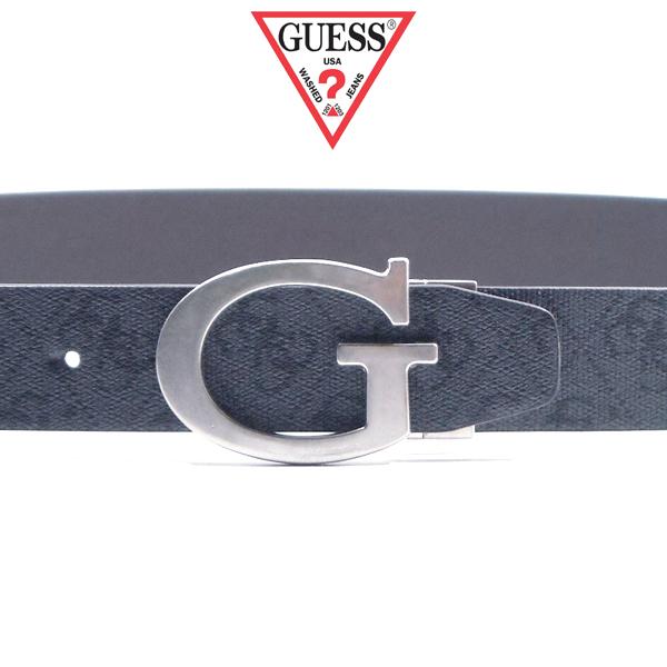 GUESS【リバーシブル★海外限定★オリジナルのモノグラム総柄】バックル ベルト【チャコール/ブラッ...