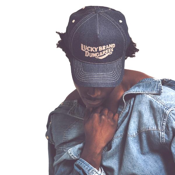 LUCKY BRAND【ワンウォッシュ★チェーン刺繍のブランドロゴ★フリーサイズ】デニムキャップ【ネ...