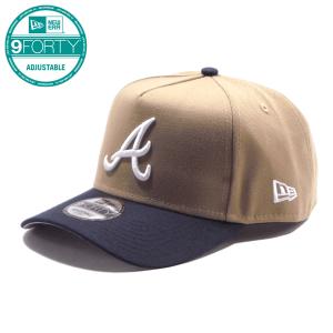 NEW ERA【9FORTY★A-Frame★スナップバック★フリーサイズ】MLB Atlanta Braves ベースボールキャップ【サンドカーキ/ネイビー】新品 ニューエラ キャップ｜slyder