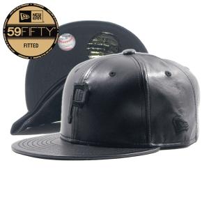 NEW ERA【本革★デッドストック★59FIFTY】MLB Pittsburgh Pirates レザー ベースボールキャップ【ブラック 黒黒】新品 ニューエラ キャップ メンズ レディース｜slyder