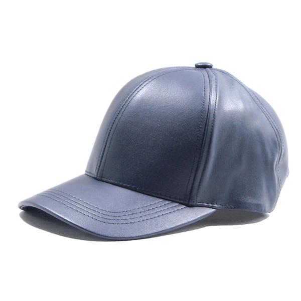NO BRAND【本革★MADE IN USA★フリーサイズ】レザー ベースボールキャップ【ネイビー...