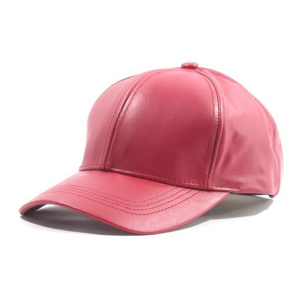 NO BRAND【本革★MADE IN USA★フリーサイズ】レザー ベースボールキャップ【レッド ...