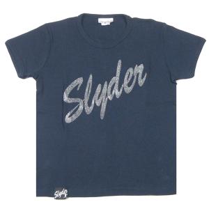 Slyder ORIGINAL【LADYS★2000年代前半の空気感★SILVERのラメプリント】Slyderロゴ 半袖 Tシャツ【ネイビー 紺】新品 スライダー オリジナル レディース｜slyder