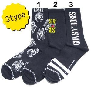 Guns N' Roses【全3種★公式ライセンス★ONE SIZE】ガンズアンドローゼス クルーソックス【ブラック 黒】新品 メンズ 靴下｜slyder