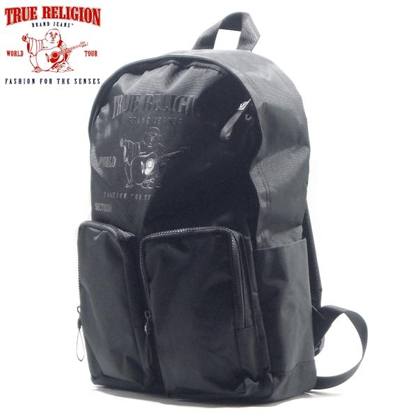 TRUE RELIGION【海外限定★ツヤのある同色のブッダアイコン】ナイロン バックパック【ブラッ...