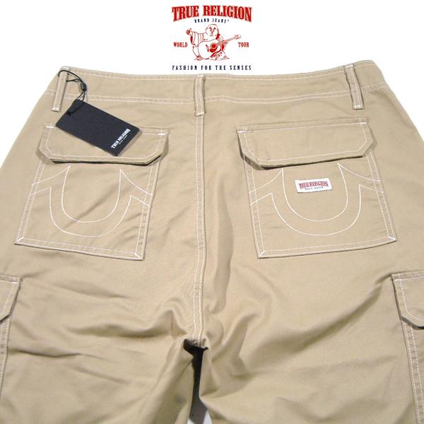 TRUE RELIGION【海外限定★浅い股上★白の馬蹄ステッチ】カーゴパンツ【サンドベージュ】新品...