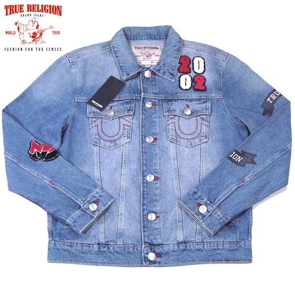 TRUE RELIGION【海外限定★さがら刺繍のワッペン*袖プリント】デニムジャケット【ネイビー ...