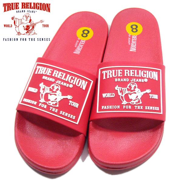TRUE RELIGION【海外限定★立体感あるゴム印のブッダアイコン】スライドサンダル【レッド 赤...