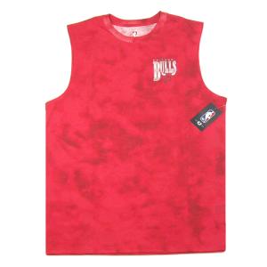 UNK【公式ライセンス★ビッグロゴのバックプリント★攻撃的なワントーンのタイダイ】NBA CHICAGO BULLS ノースリーブ Tシャツ【レッド 赤】新品 メンズ ブルズ｜slyder