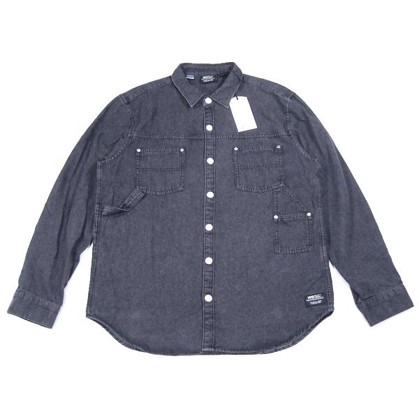 WESC【海外限定★ペインターパンツからの引用が斬新】ブラックデニム 長袖シャツ【ブラック 淡黒】新...