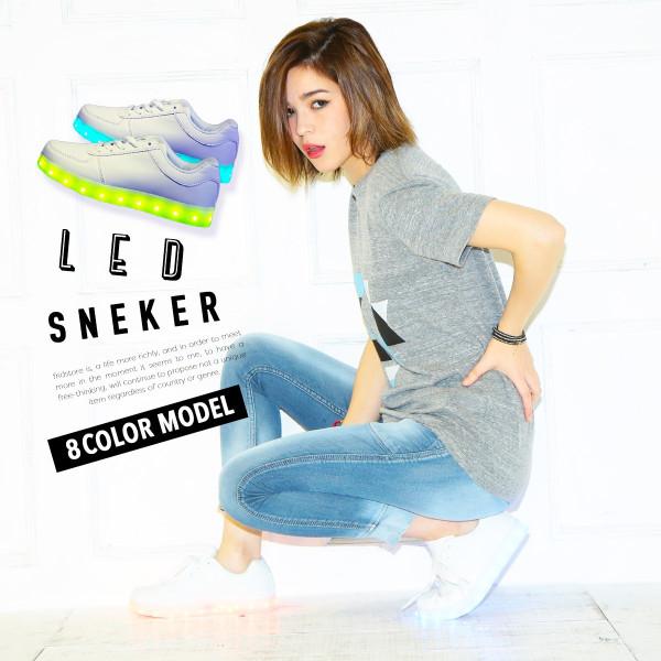 LEDスニーカー LED スニーカー 8色発光モード レディース 男女兼用 子供用 光る靴 発光靴 ...