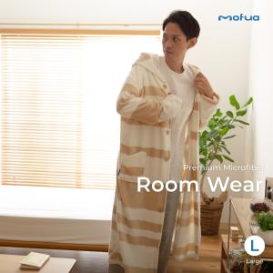 ナイスデイ mofua  着る毛布 ボーダー柄 グレー Lサイズ  ルームウェア 男女兼用 耳まであ