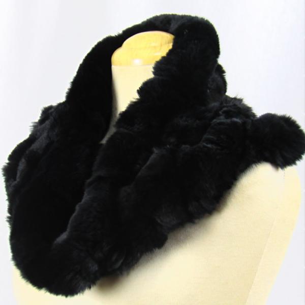 毛皮/レッキス ラビット　スヌード フリル デザイン ネックウォーマー リアルファー レディース  ...