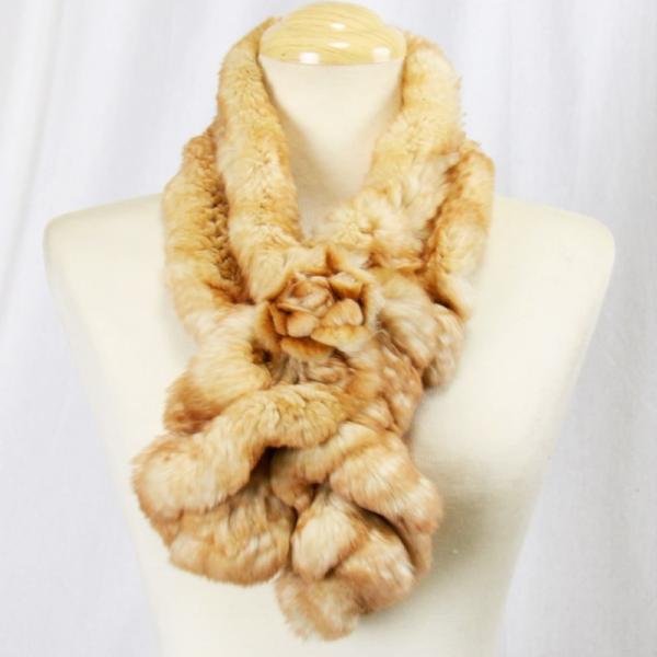 毛皮/ファー/レッキス / ラビット /マフラー  編み込みデザイン レッキスラビット コサージュ ...