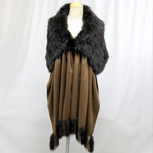 ラム毛皮ショール ラム毛皮100%ショール(黒)イタリー