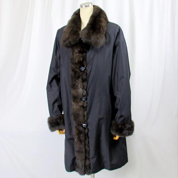 毛皮 /ロシアリス シルク100％ セーブルトリム リバーシブルコート ファー アウター レディース...