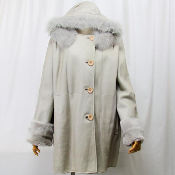 毛皮/ムートン/フォックス/羊革/ムートンコート/リアルファー フード付きムートンコート フォックス...