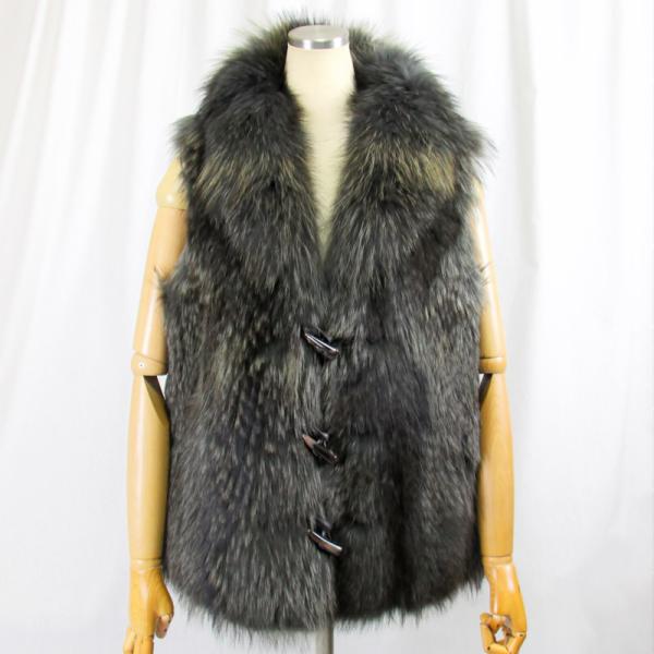 毛皮/ファー/艶のある美しい刺し毛と柔らかく保温性に優れた綿毛のラクーンファーベスト　リアルファー　...