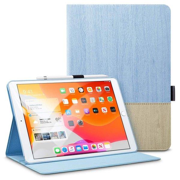 即納 iPad 10.2インチ 第7世代 対応 ケース ESR 手帳型 | ライトブルー 木目調 オ...