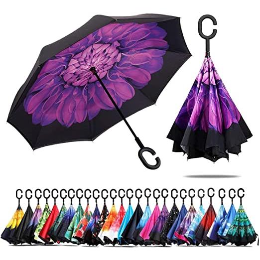即納 逆さ傘 折りたたみ 傘 長傘 パープル 丈夫 撥水 耐風 熱中症対策 遮光 遮熱 自立可能 晴...