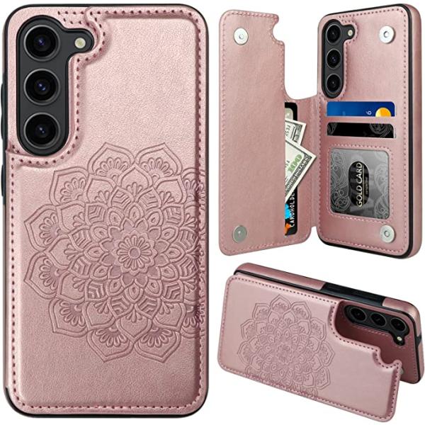 Galaxy S23 / S23Ultra ギャラクシー 背面ケース ローズゴールド フェイクレザー...