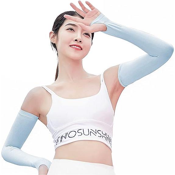 即納 冷感 アームカバー 熱中症対策 UVカット ひんやり クール 冷却 ライトブルー 2枚セット ...