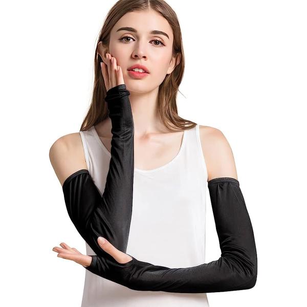 即納 冷感 アームカバー 熱中症対策 UVカット ひんやり クール 冷却 ブラック 2枚セット 吸汗...