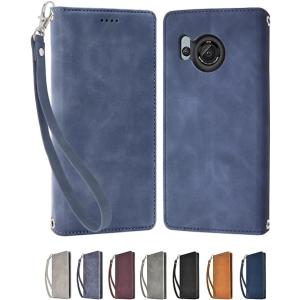 即納 AQUOS R8 / R8Pro スマホケース 手帳型 ブルー カード収納 ストラップ スタン...