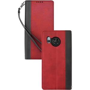 即納 AQUOS R8 / R8Pro スマホケース 手帳型 ボルドーレッド/ブラック カード収納 ...