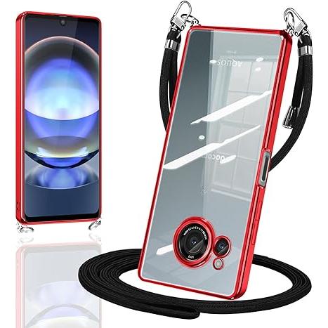 即納 AQUOS R8 / R8Pro スマホケース レッド/クリア ショルダー メッキ加工 ストラ...