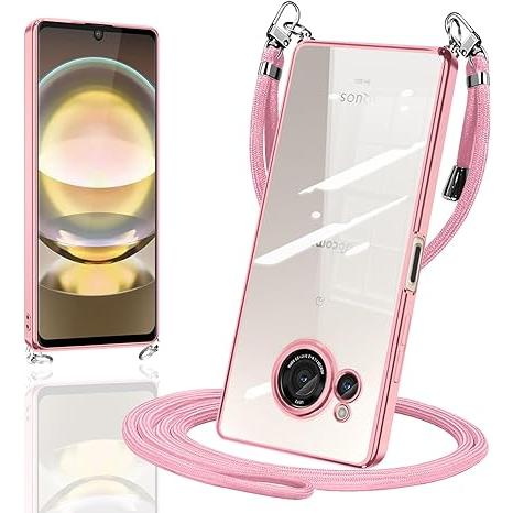 即納 AQUOS R8 / R8Pro スマホケース ローズゴールド/クリア ショルダー メッキ加工...