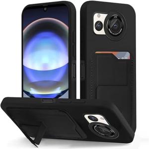 即納 AQUOS R8 / R8Pro スマホケース ブラック 超軍用規格 カード収納 ベルト スタ...