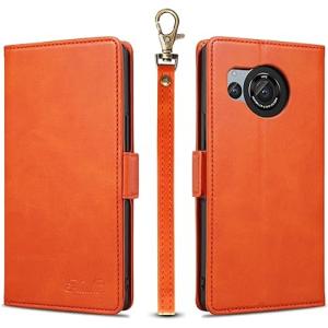 即納 AQUOS R8 / R8Pro スマホケース 手帳型 オレンジ カード収納 ストラップ スタ...