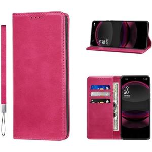 即納 AQUOS R8 / R8Pro スマホケース 手帳型 ローズレッド カード収納 ストラップ付...