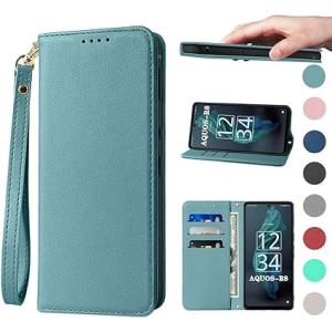 即納 AQUOS R8 / R8Pro スマホケース 手帳型 ヘイズブルー カード収納 ストラップ付...