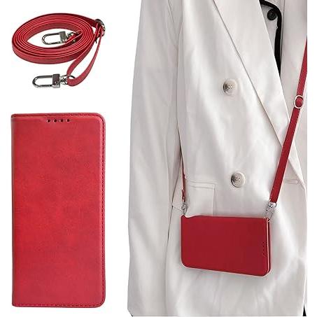 即納 AQUOS R8 / R8Pro スマホケース 手帳型 レッド ショルダー カード収納 スタン...