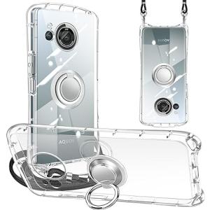即納 AQUOS R8 / R8Pro スマホケース クリア ショルダー 斜めかけ リング シリコン...