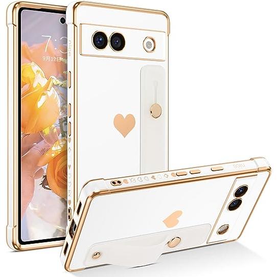 即納 Google Pixel 7a スマホケース ホワイト ハート リストストラップ カメラレンズ...