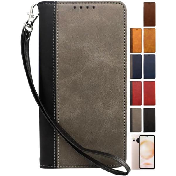 即納 AQUOS sense8 スマホケース 手帳型 グレー/ブラック カード収納 全面保護 スタン...