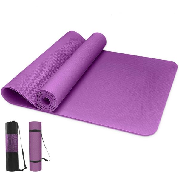 即納 ヨガマット エクササイズ フィットネス マット 厚さ8mm パープル 収納バック付き メンズ ...