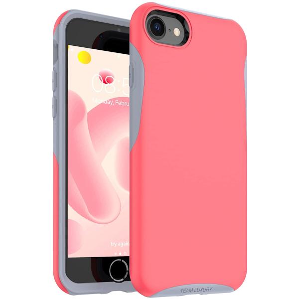 iPhone SE3/SE2/8/7 対応 2022 ケース ピンクコーラル/グレー 耐衝撃 ポリカ...