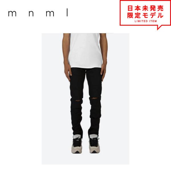 mnml ミニマル デニムパンツ M6 Stretch Denim｜マットブラック 裾ジップ ストレ...