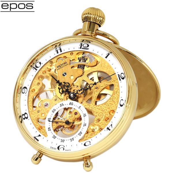 エポス epos 懐中時計  2166GPA ユニタス6497 裏スケルトン アラビア数字 ポケット...