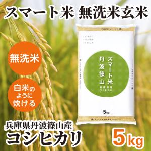 スマート米 玄米 無洗米 5kg 令和6年産 兵庫県丹波篠山産 コシヒカリ 残留農薬不検出 送料無料 米 お米 無洗米玄米