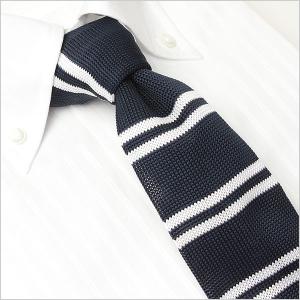 ニットタイ ネクタイ メンズ 紳士用 デザイン フォーマル カジュアル スリムタイ ナロータイ ボーダー ネイビー [M便 1/5]｜スマートビズ