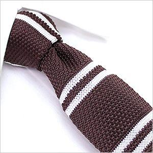 ニットタイ ネクタイ ナロータイ メンズ 紳士用 ボーダー ブラウン 茶 ホワイト [M便 1/5]
