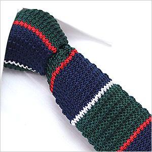 ニットタイ ネクタイ ナロータイ メンズ 紳士用 ボーダー ネイビー ホワイト 赤 レッド グリーン...